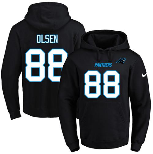 Nike Panthers #88 Greg Olsen Black Name & Number Pullover NFL Hoodie - Click Image to Close